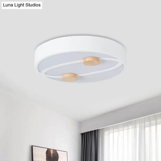 Nordic Grey/White/Green Led Flush Mount Ceiling Light With Rounded Acrylic Design And Round Wood