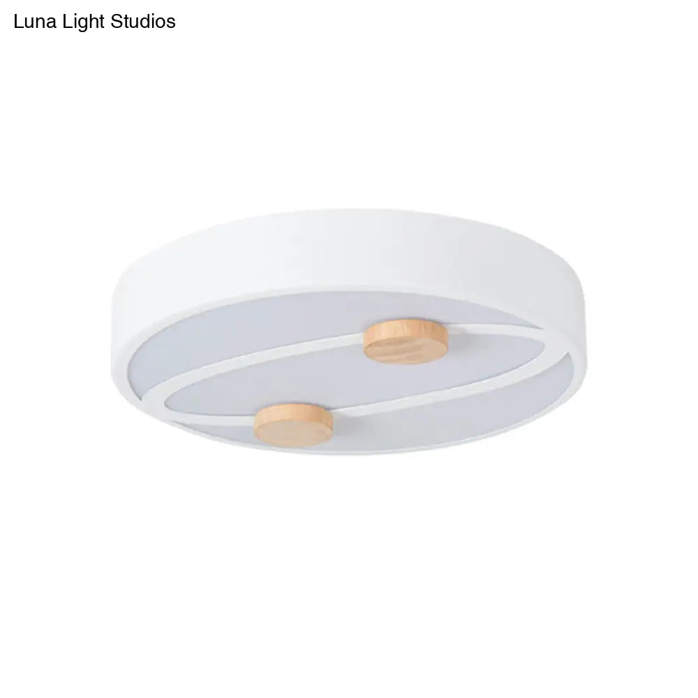 Nordic Grey/White/Green Led Flush Mount Ceiling Light With Rounded Acrylic Design And Round Wood