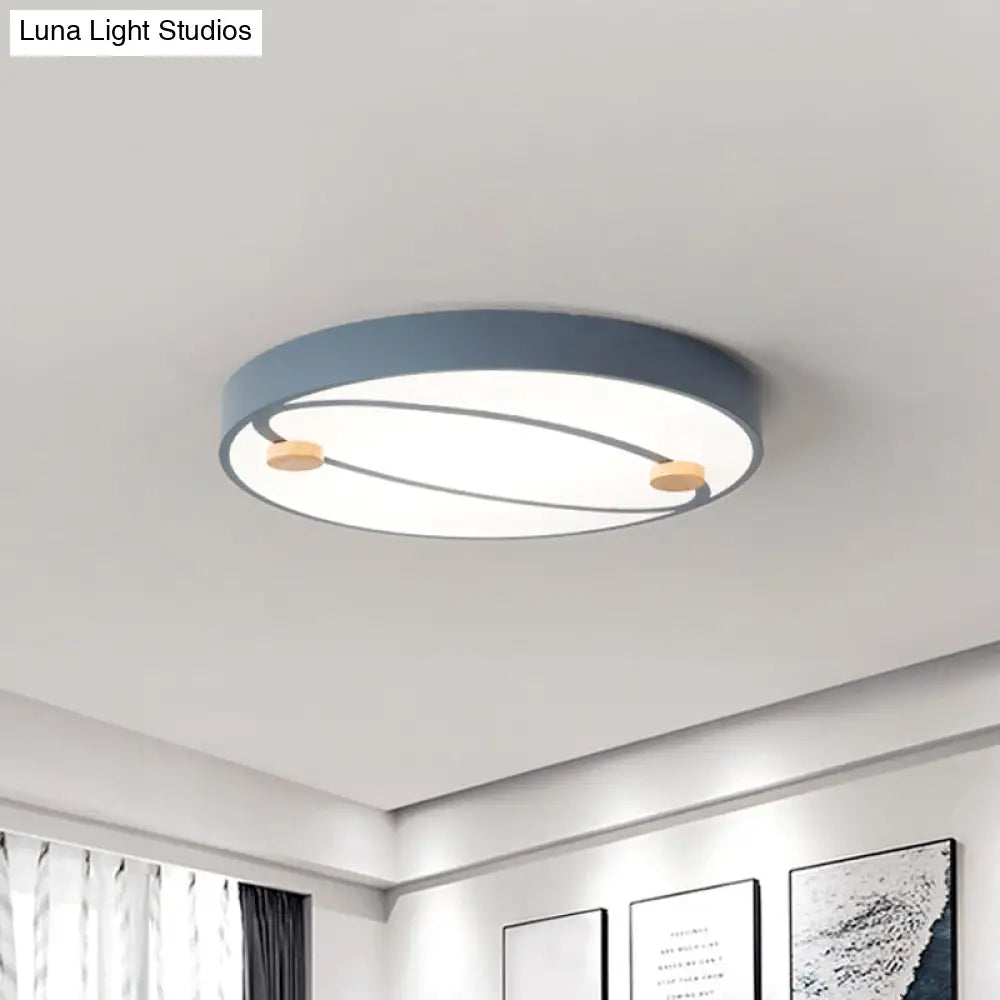 Nordic Grey/White/Green Led Flush Mount Ceiling Light With Rounded Acrylic Design And Round Wood