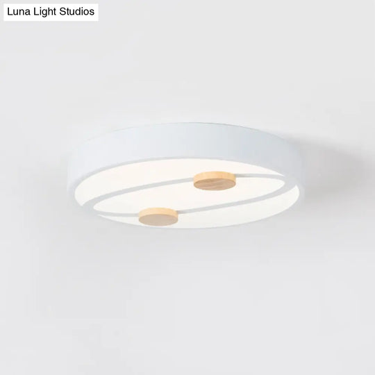 Nordic Grey/White/Green Led Flush Mount Ceiling Light With Rounded Acrylic Design And Round Wood