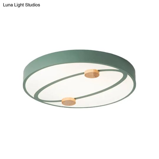 Nordic Grey/White/Green Led Flush Mount Ceiling Light With Rounded Acrylic Design And Round Wood