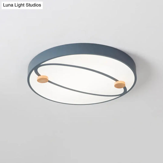 Nordic Grey/White/Green Led Flush Mount Ceiling Light With Rounded Acrylic Design And Round Wood