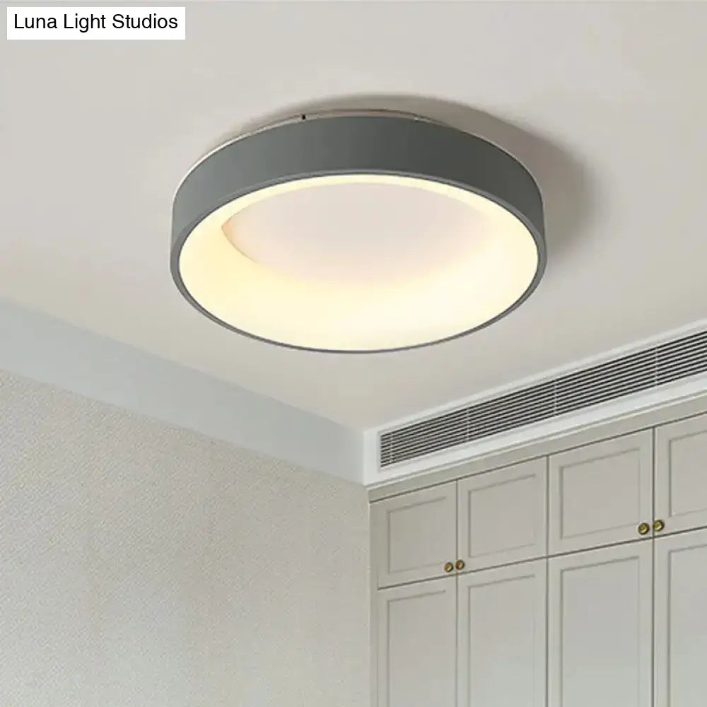 Nordic Grey/White Led Flushmount Ceiling Light - Circular Iron Design Ideal For Bedroom