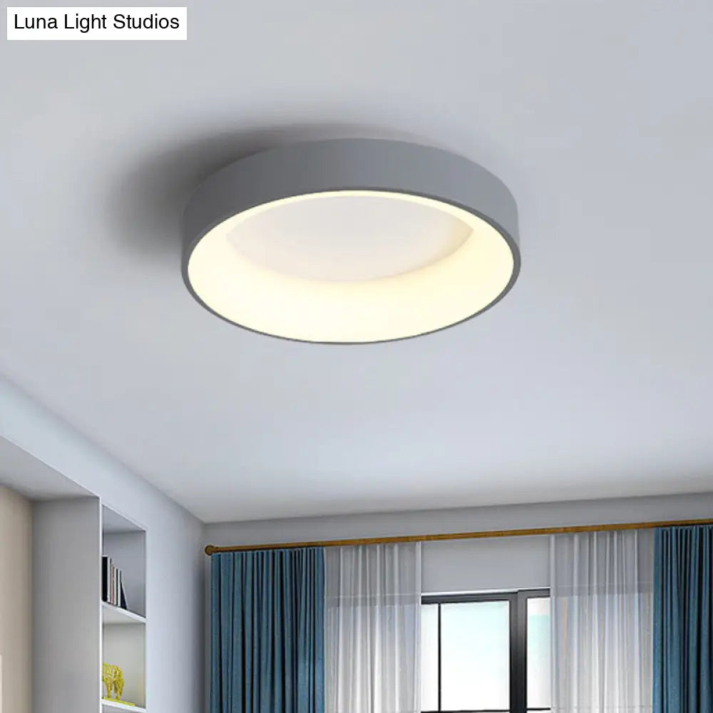 Nordic Grey/White Led Flushmount Ceiling Light - Circular Iron Design Ideal For Bedroom