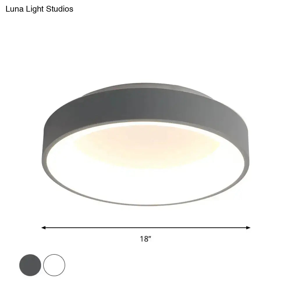 Nordic Grey/White Led Flushmount Ceiling Light - Circular Iron Design Ideal For Bedroom