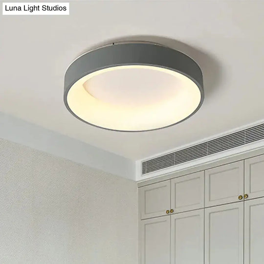 Nordic Grey/White Led Flushmount Ceiling Light - Circular Iron Design Ideal For Bedroom