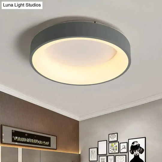 Nordic Grey/White Led Flushmount Ceiling Light - Circular Iron Design Ideal For Bedroom