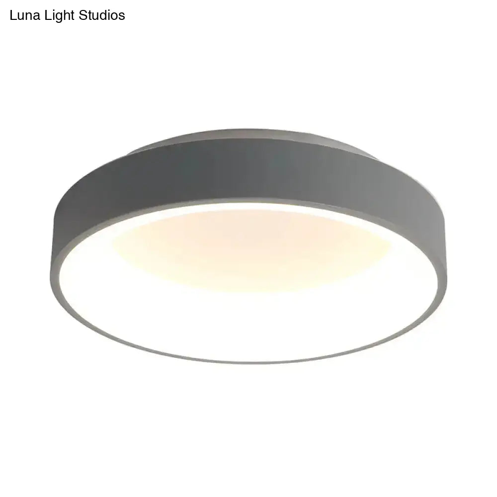 Nordic Grey/White Led Flushmount Ceiling Light - Circular Iron Design Ideal For Bedroom