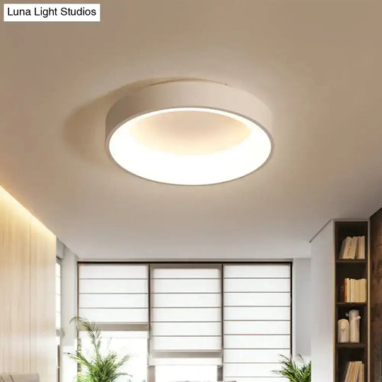 Nordic Grey/White Led Flushmount Ceiling Light - Circular Iron Design Ideal For Bedroom