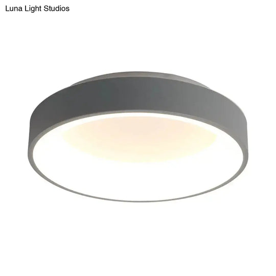 Nordic Grey/White Led Flushmount Ceiling Light - Circular Iron Design Ideal For Bedroom