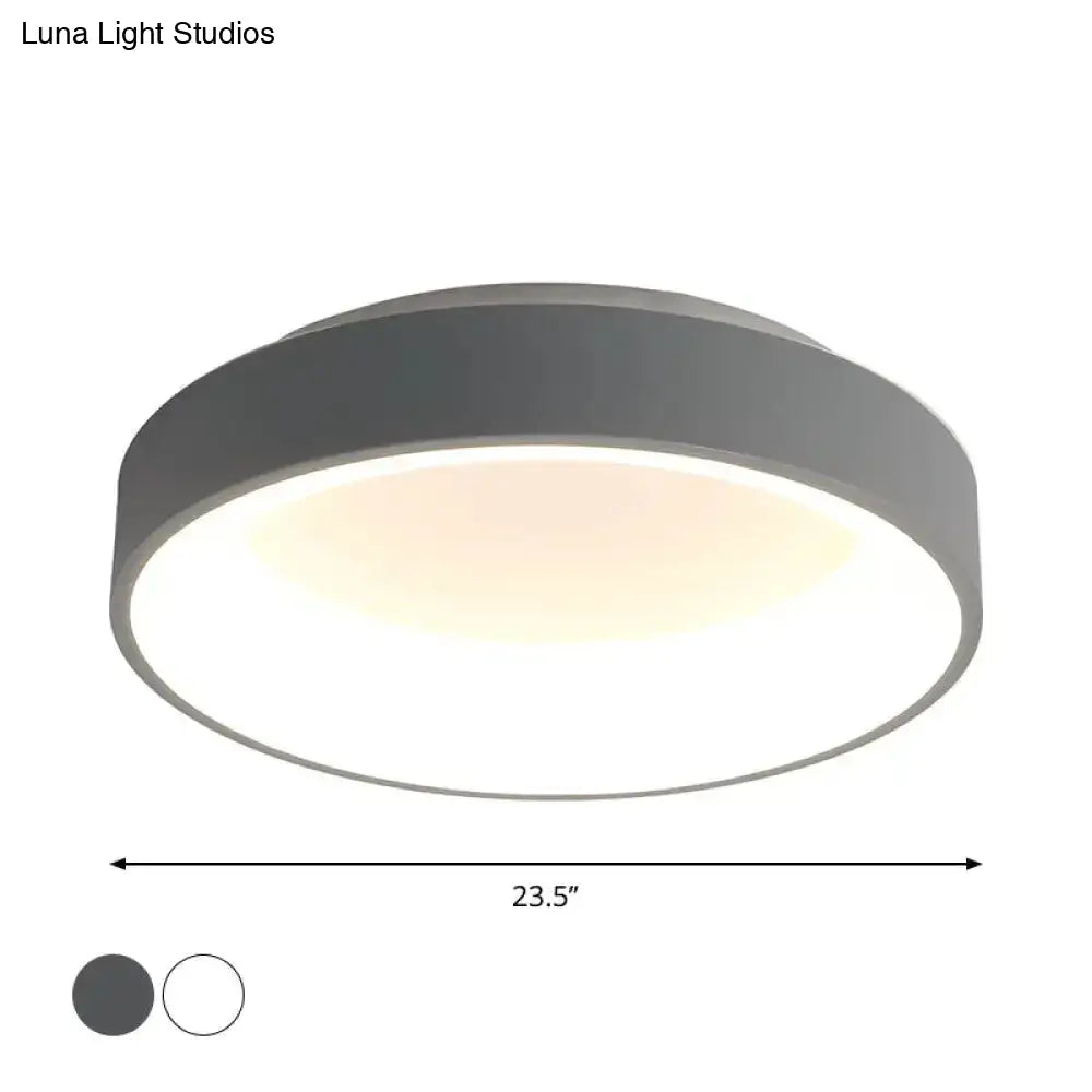 Nordic Grey/White Led Flushmount Ceiling Light - Circular Iron Design Ideal For Bedroom