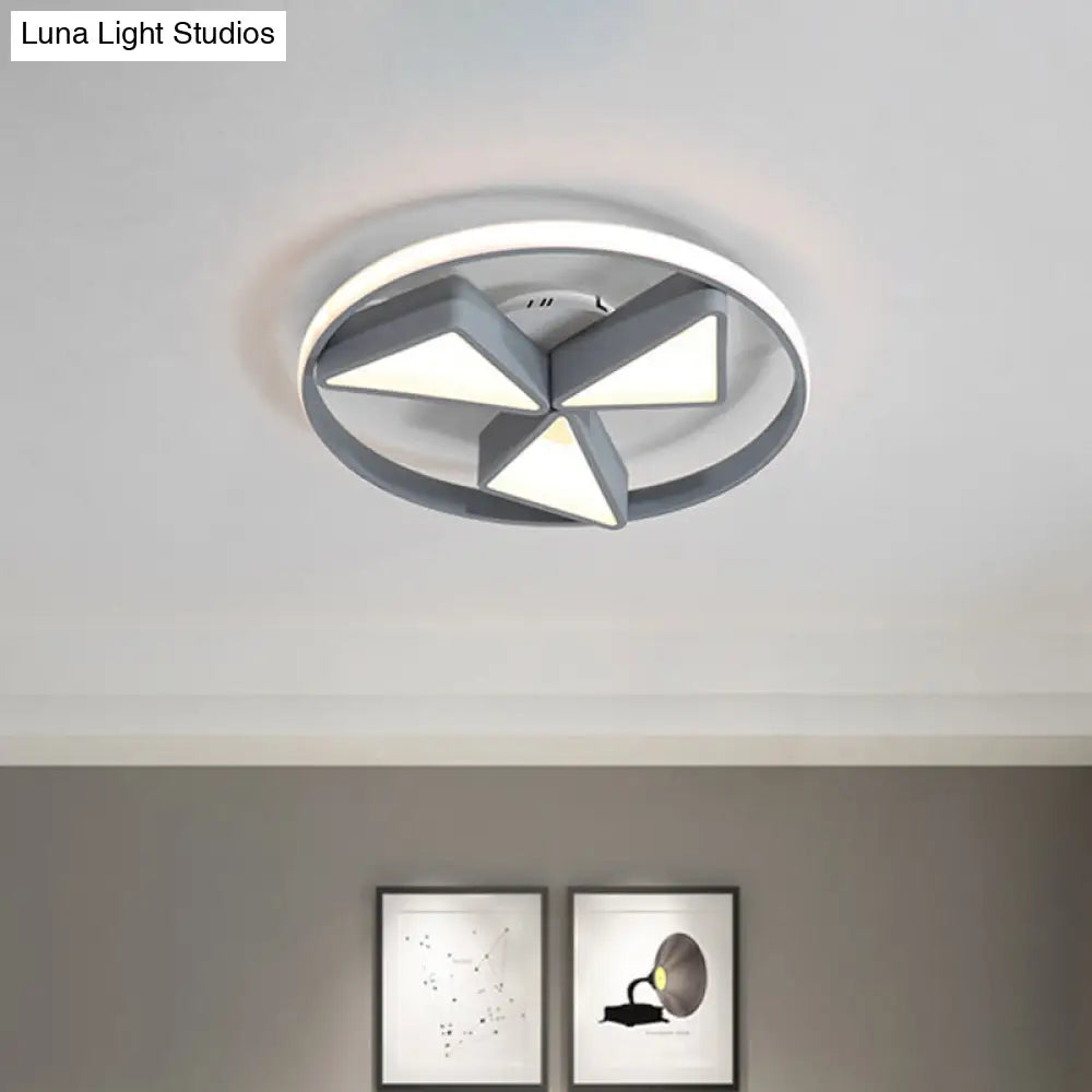 Nordic Grey/White Led Iron Windmill Ceiling Flushmount Lamp With Warm/White Glow Ring