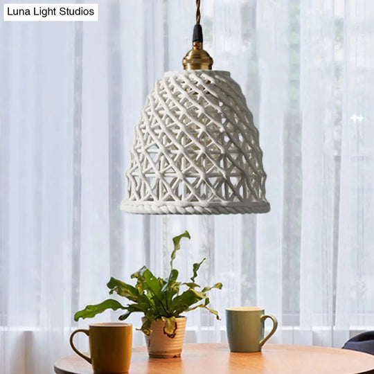 Nordic Grid Dome Hanging Lamp - 6.5/8 Single Bulb Pendant Light For Dining Room Corridor White / 6.5