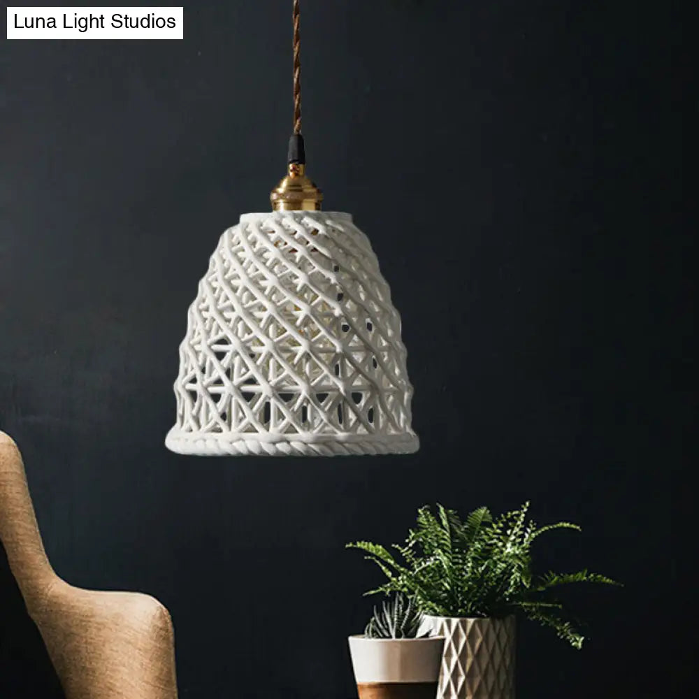 Nordic Grid Dome Hanging Lamp - 6.5/8 Single Bulb Pendant Light For Dining Room Corridor White