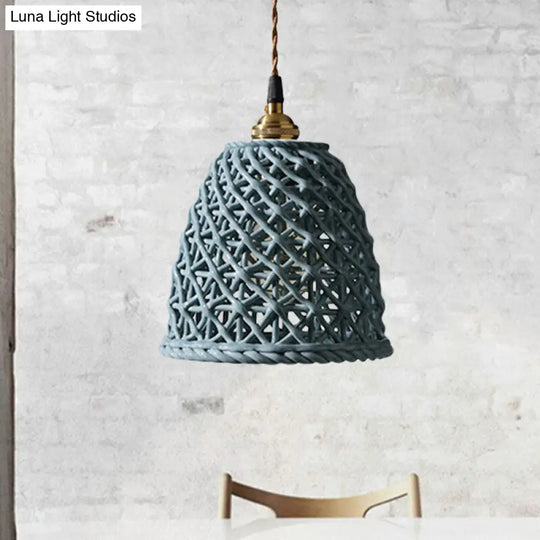 Nordic Grid Dome Hanging Lamp - 6.5/8 Single Bulb Pendant Light For Dining Room Corridor White Blue