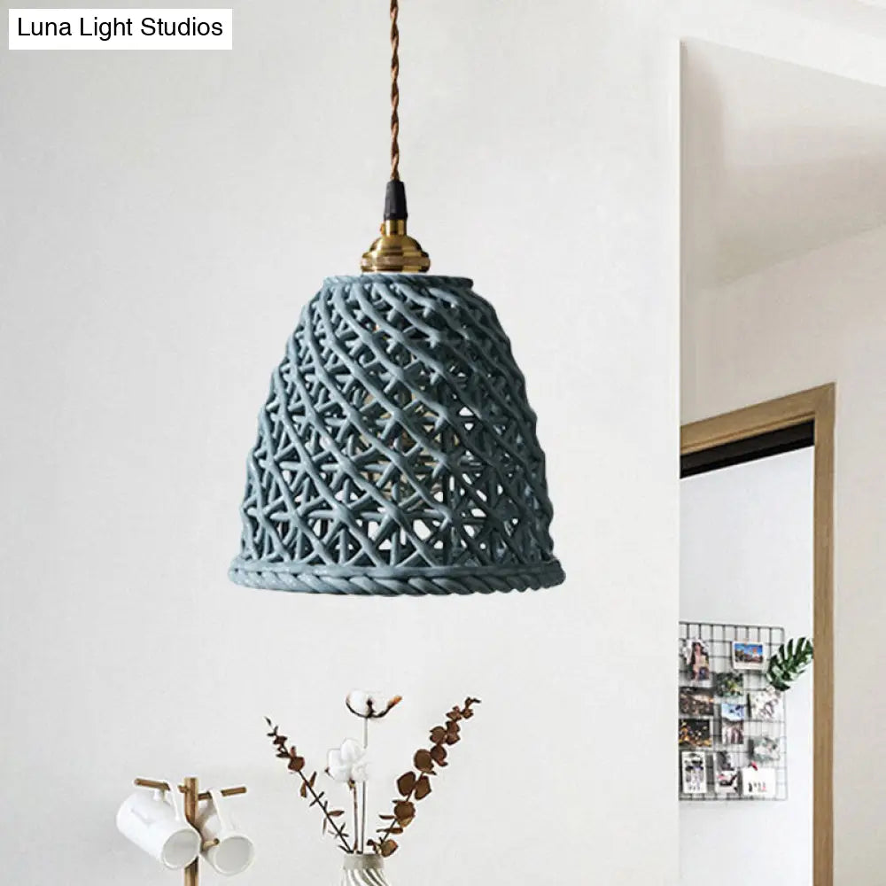 Nordic Grid Dome Hanging Lamp - 6.5/8 Single Bulb Pendant Light For Dining Room Corridor White