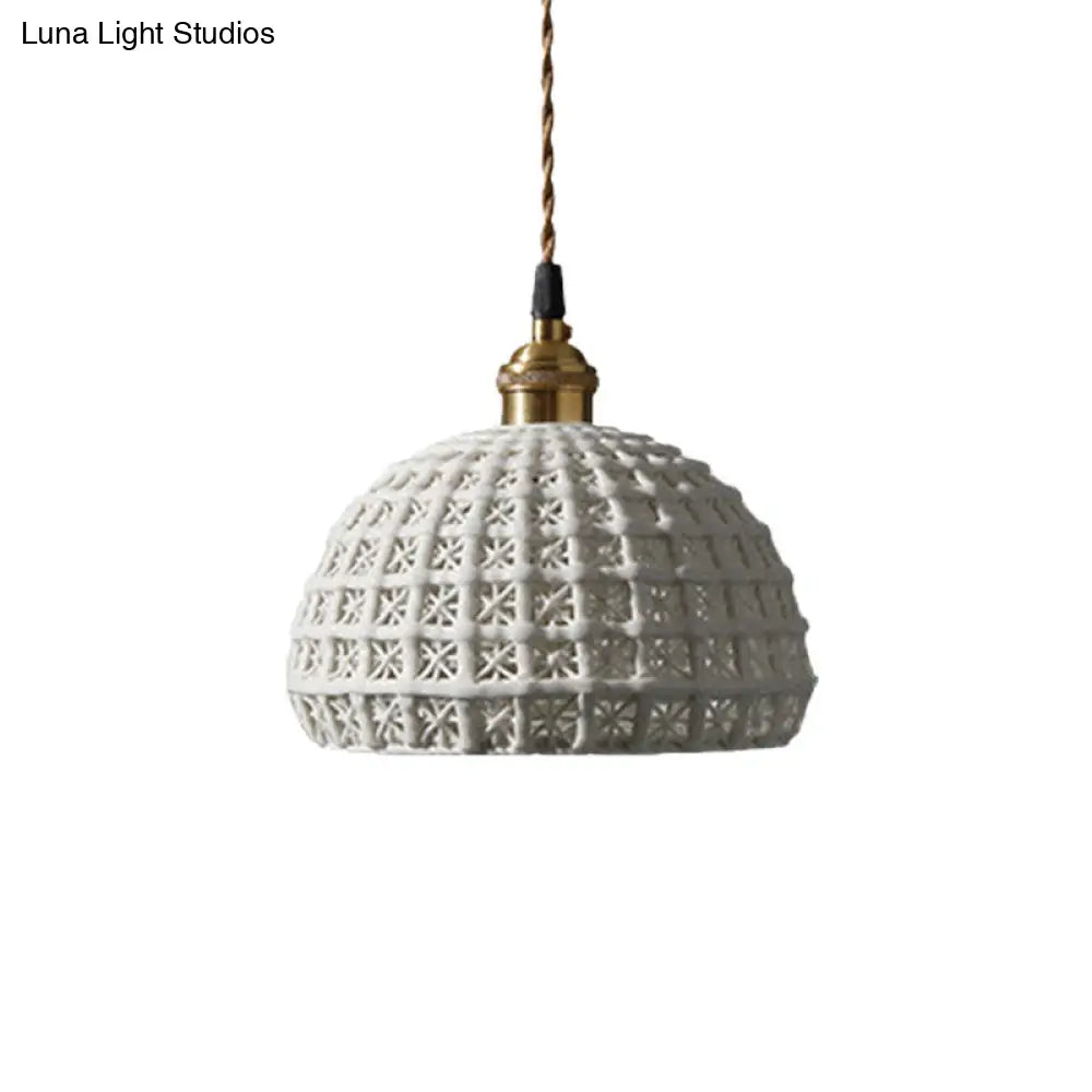 Nordic Grid Dome Hanging Lamp - 6.5/8 Single Bulb Pendant Light For Dining Room Corridor White