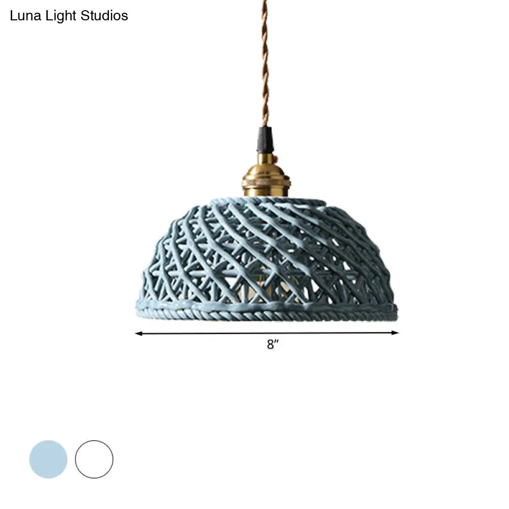 Nordic Grid Dome Hanging Lamp - 6.5/8 Single Bulb Pendant Light For Dining Room Corridor White