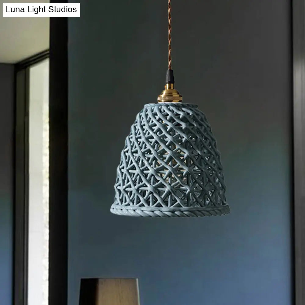 Nordic Grid Dome Pendant Light - 6.5’/8’ Single Bulb Ceramic Hanging Lamp For Dining Room &