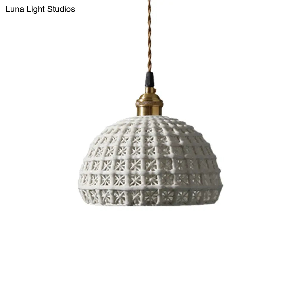 Nordic Grid Dome Pendant Light - 6.5’/8’ Single Bulb Ceramic Hanging Lamp For Dining Room &