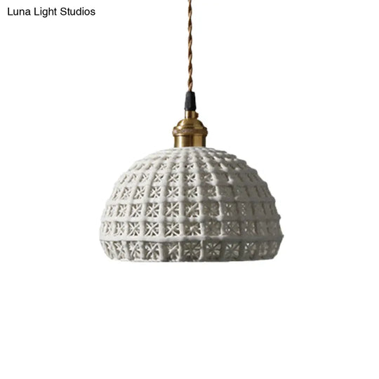 Nordic Grid Dome Pendant Light - 6.5’/8’ Single Bulb Ceramic Hanging Lamp For Dining Room &