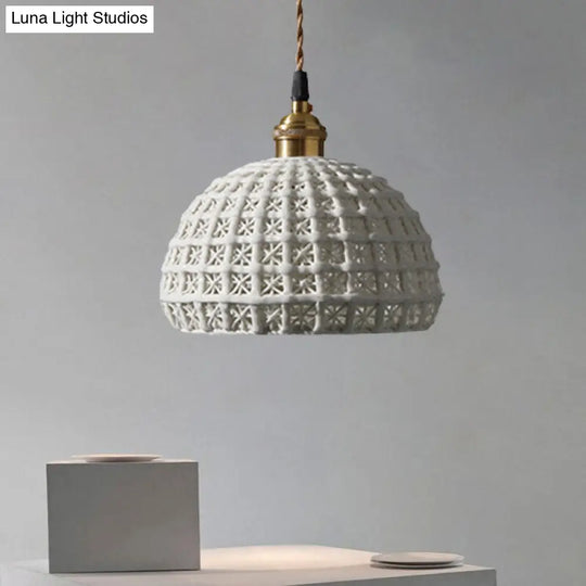 Nordic Grid Dome Hanging Lamp - 6.5/8 Single Bulb Pendant Light For Dining Room Corridor White / 8