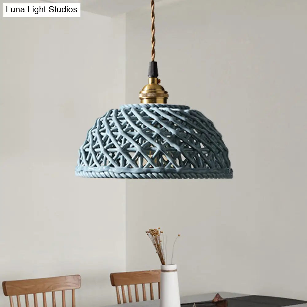 Nordic Grid Dome Hanging Lamp - 6.5/8 Single Bulb Pendant Light For Dining Room Corridor White Blue