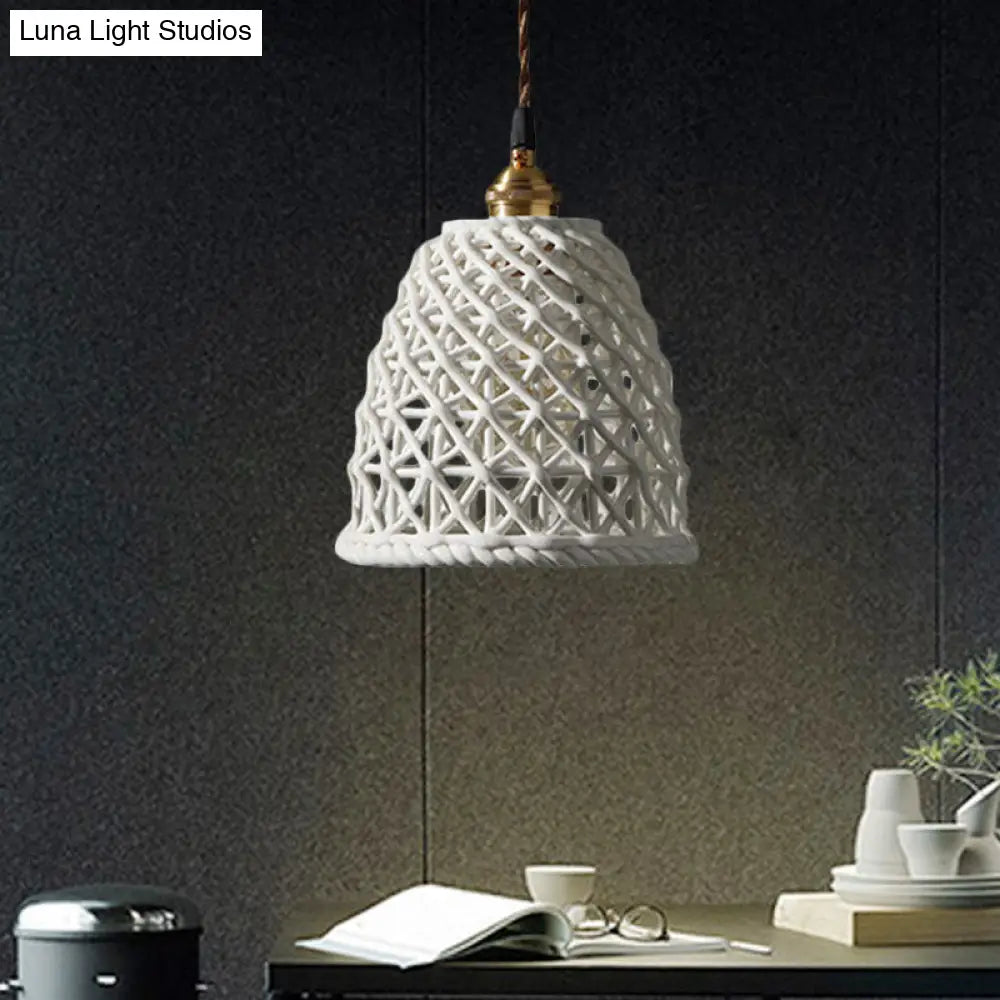 Nordic Grid Dome Hanging Lamp - 6.5/8 Single Bulb Pendant Light For Dining Room Corridor White