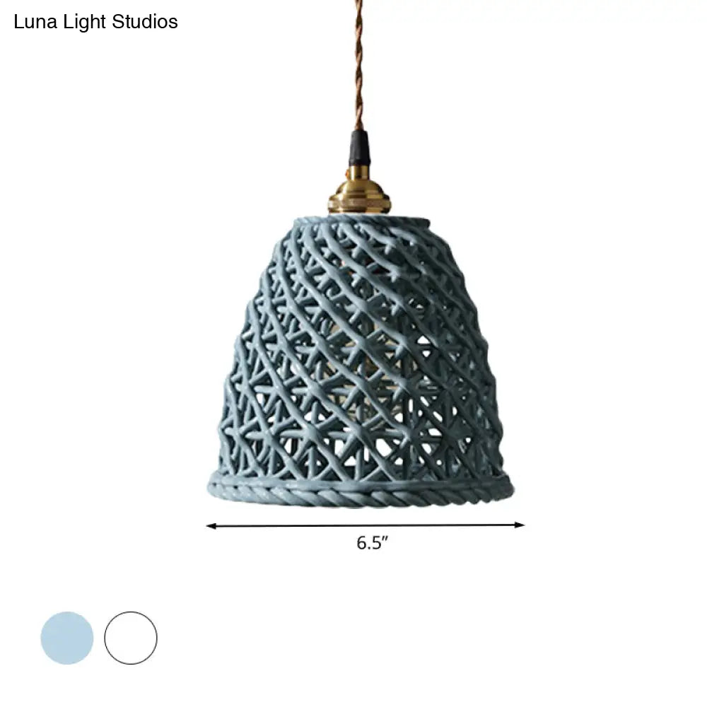 Nordic Grid Dome Pendant Light - 6.5’/8’ Single Bulb Ceramic Hanging Lamp For Dining Room &