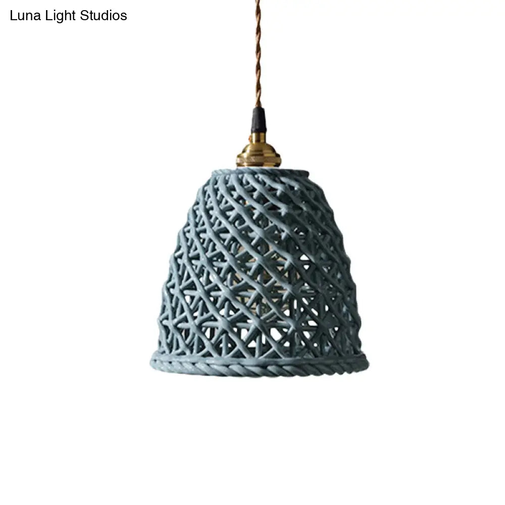 Nordic Grid Dome Pendant Light - 6.5’/8’ Single Bulb Ceramic Hanging Lamp For Dining Room &