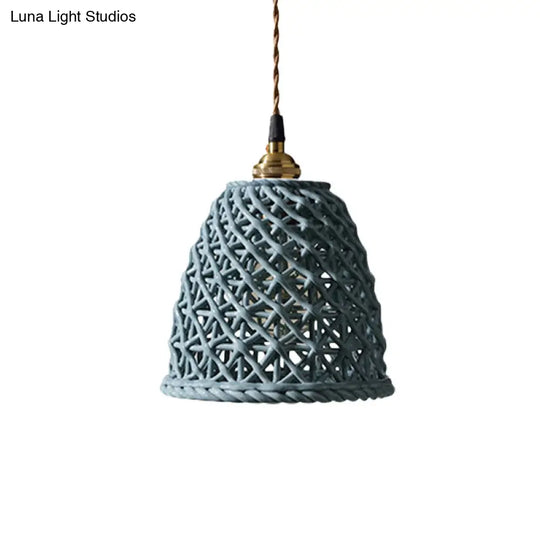 Nordic Grid Dome Pendant Light - 6.5’/8’ Single Bulb Ceramic Hanging Lamp For Dining Room &