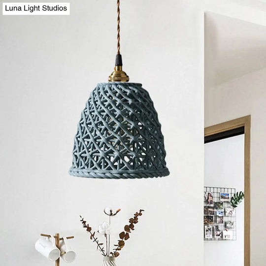 Nordic Grid Dome Pendant Light - 6.5’/8’ Single Bulb Ceramic Hanging Lamp For Dining Room &