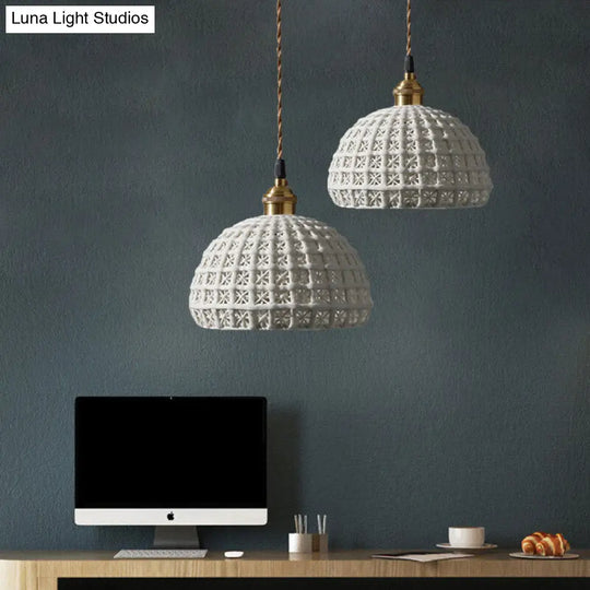 Nordic Grid Dome Hanging Lamp - 6.5/8 Single Bulb Pendant Light For Dining Room Corridor White