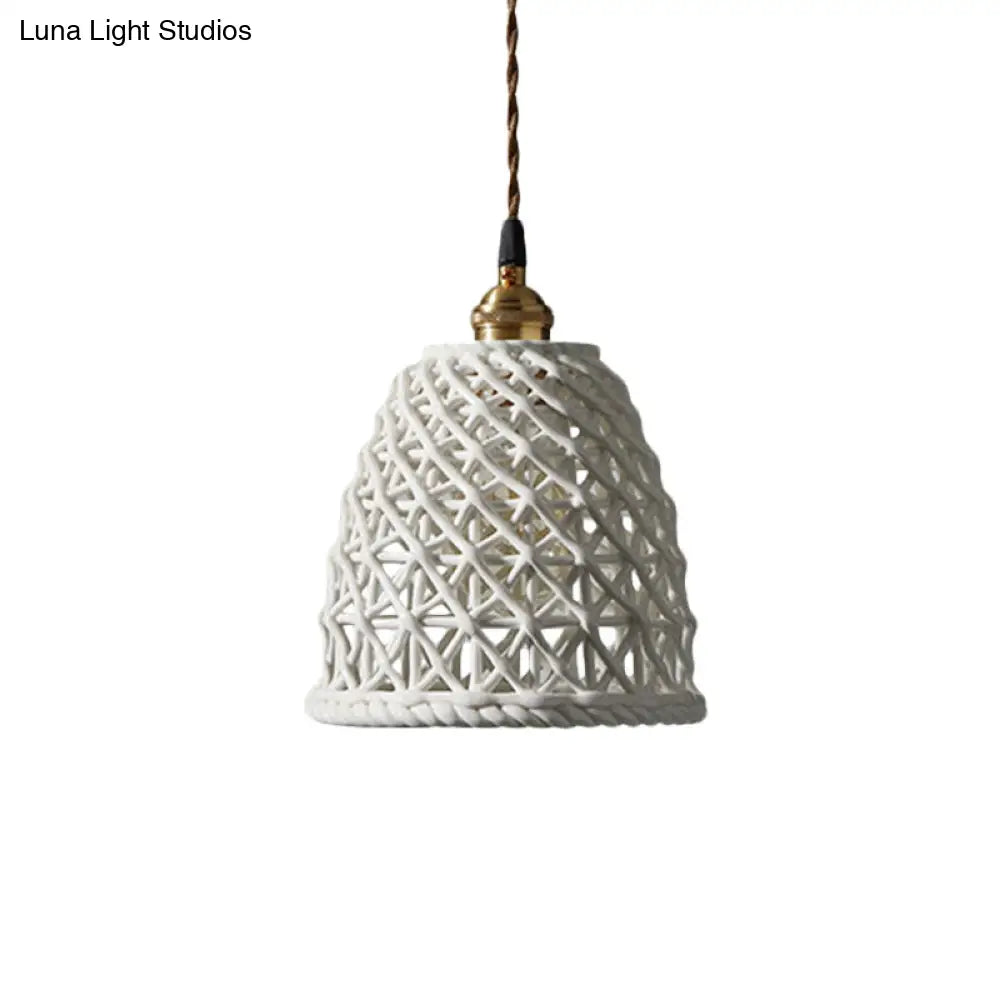 Nordic Grid Dome Hanging Lamp - 6.5/8 Single Bulb Pendant Light For Dining Room Corridor White