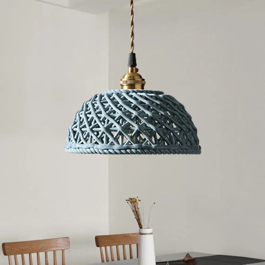 Nordic Grid Dome Pendant Light - 6.5’/8’ Single Bulb Ceramic Hanging Lamp For Dining Room &