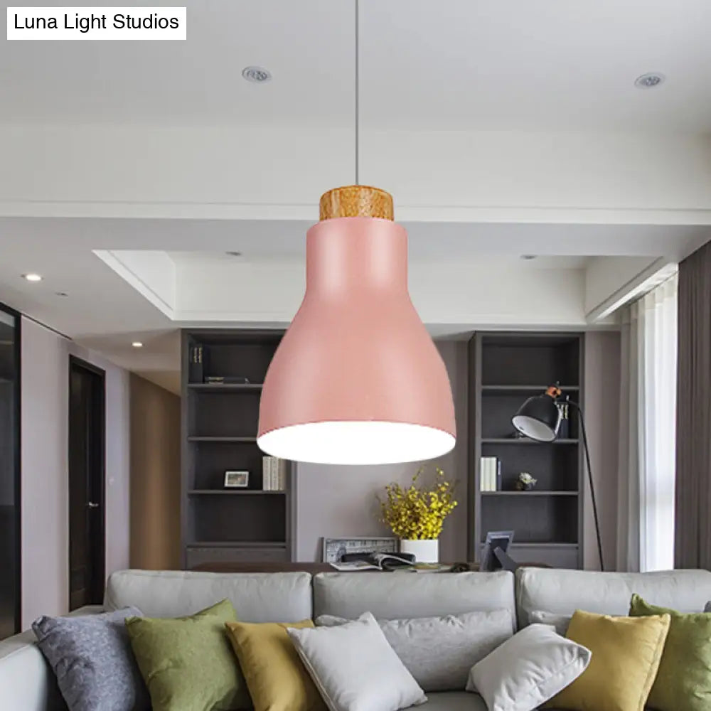 Nordic Half-Bottle Pendant Light - Stylish Metallic Hanging For Balcony And Study Room Pink