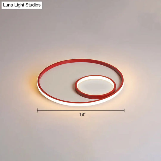 Nordic Halo Led Ceiling Light - Metal Bedroom Flush Mount Fixture Red / Warm