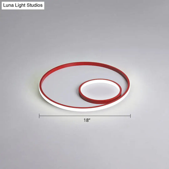 Nordic Halo Led Ceiling Light - Metal Bedroom Flush Mount Fixture Red / White