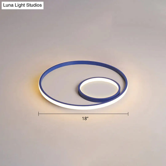 Nordic Halo Led Ceiling Light - Metal Bedroom Flush Mount Fixture Blue / Warm