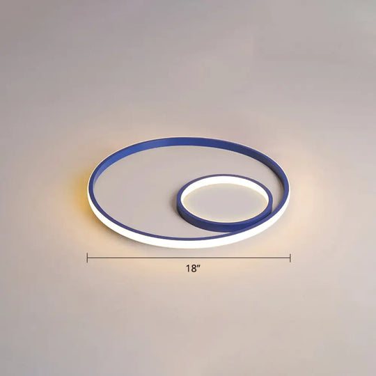 Nordic Halo Led Ceiling Light - Metal Bedroom Flush Mount Fixture Blue / Warm