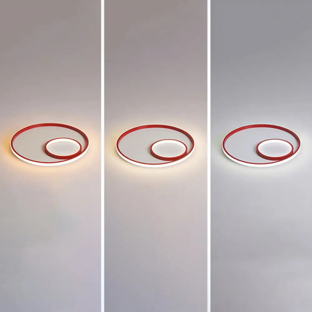 Nordic Halo Led Ceiling Light - Metal Bedroom Flush Mount Fixture Red / Third Gear