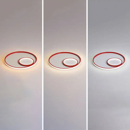 Nordic Halo Led Ceiling Light - Metal Bedroom Flush Mount Fixture Red / Third Gear