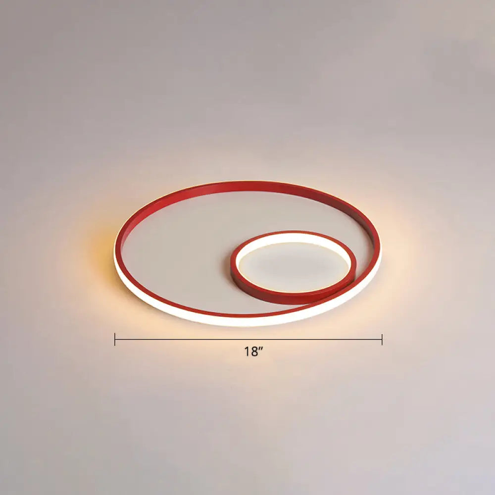 Nordic Halo Led Ceiling Light - Metal Bedroom Flush Mount Fixture Red / Warm