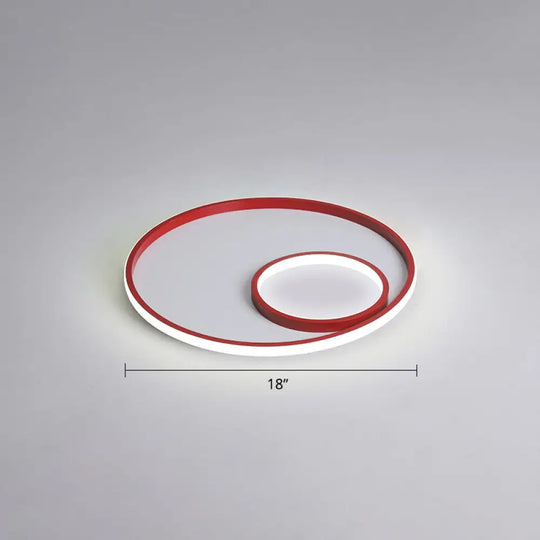 Nordic Halo Led Ceiling Light - Metal Bedroom Flush Mount Fixture Red / White