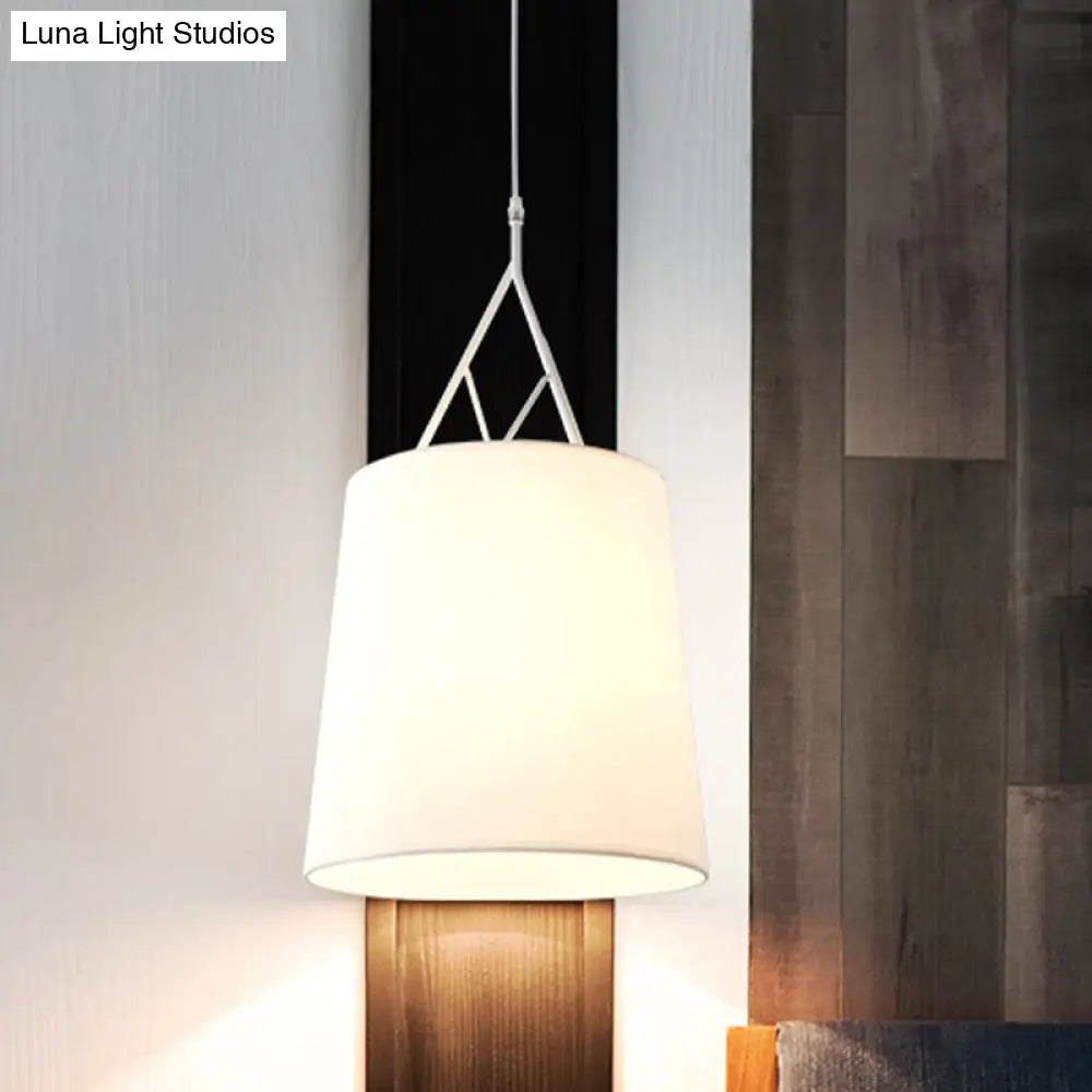 Nordic Single Conic Pendant Lamp - Hand Sewn Fabric Black/White Twig Arm White