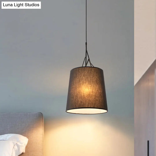 Nordic Single Conic Pendant Lamp - Hand Sewn Fabric Black/White Twig Arm