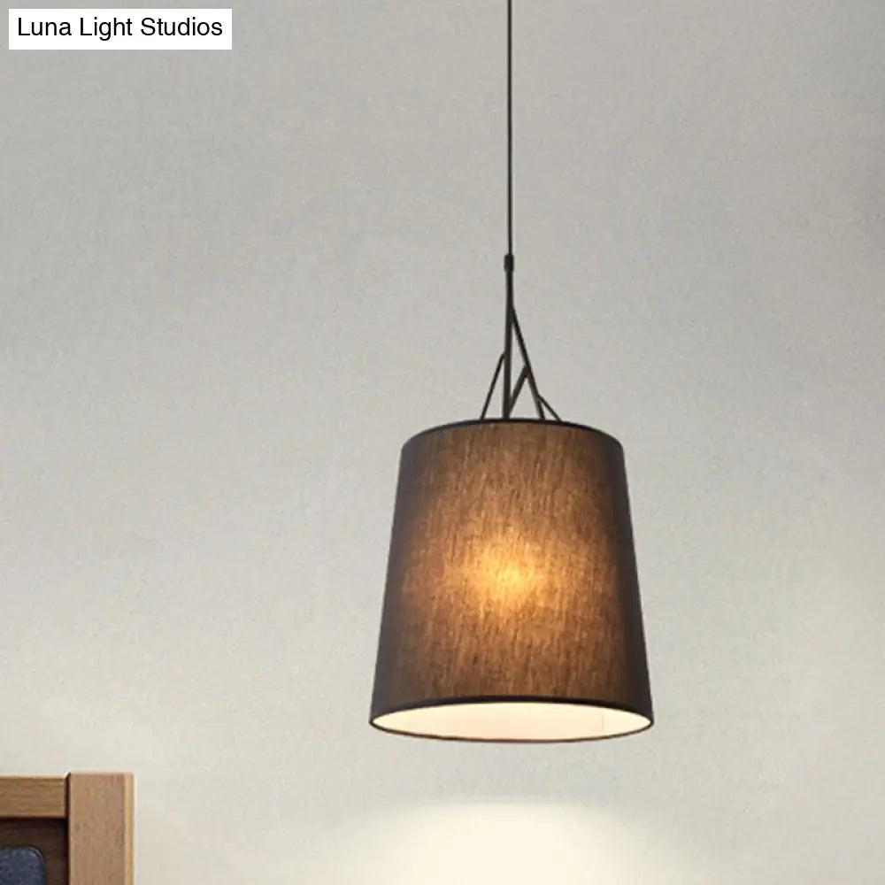 Nordic Hand Sewn Fabric Conic Pendant Lamp: Single Black/White Hanging Ceiling Light With Twig Arm