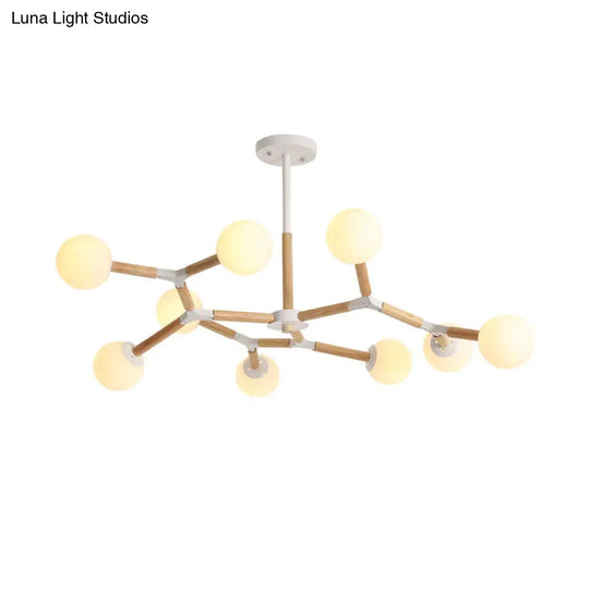 Nordic Handblown Glass Chandelier Light With Wood Suspension - Perfect For Dining Room