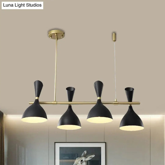 Nordic Hanging Chandelier - Metal Horn Shade Black/White 4/6 Lights For Dining Room Or Island