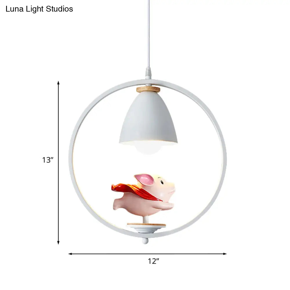 Nordic Hanging Light Kit - 1 Head Iron Bell And Ring Pendant Lamp White Finish With Whimsical